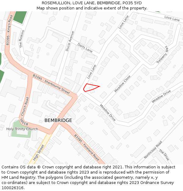 ROSEMULLION, LOVE LANE, BEMBRIDGE, PO35 5YD: Location map and indicative extent of plot