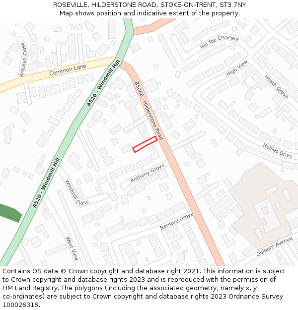 ROSEVILLE, HILDERSTONE ROAD, STOKE-ON-TRENT, ST3 7NY: Location map and indicative extent of plot