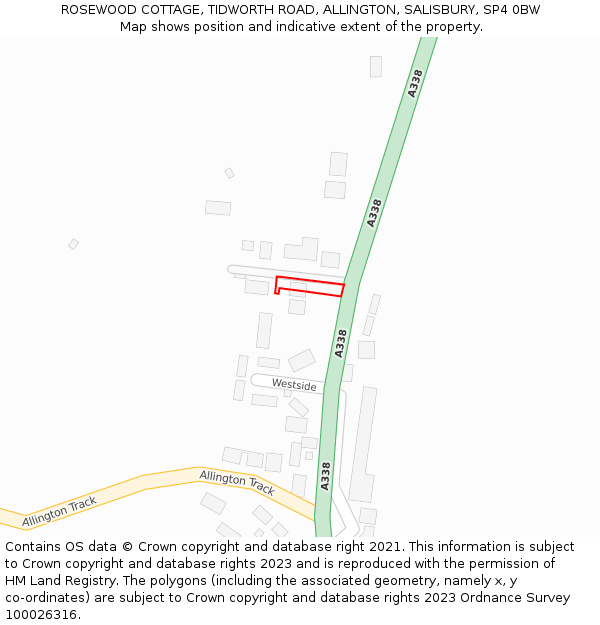ROSEWOOD COTTAGE, TIDWORTH ROAD, ALLINGTON, SALISBURY, SP4 0BW: Location map and indicative extent of plot