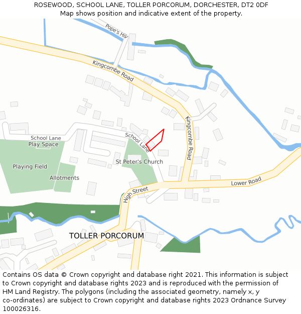 ROSEWOOD, SCHOOL LANE, TOLLER PORCORUM, DORCHESTER, DT2 0DF: Location map and indicative extent of plot