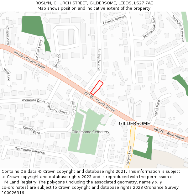 ROSLYN, CHURCH STREET, GILDERSOME, LEEDS, LS27 7AE: Location map and indicative extent of plot