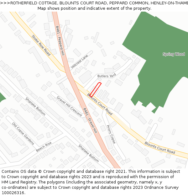 ROTHERFIELD COTTAGE, BLOUNTS COURT ROAD, PEPPARD COMMON, HENLEY-ON-THAMES, RG9 5EU: Location map and indicative extent of plot