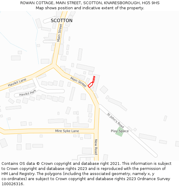 ROWAN COTTAGE, MAIN STREET, SCOTTON, KNARESBOROUGH, HG5 9HS: Location map and indicative extent of plot