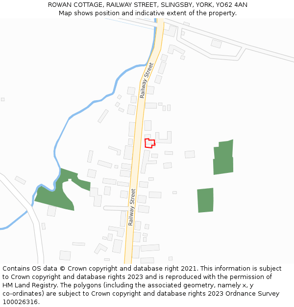 ROWAN COTTAGE, RAILWAY STREET, SLINGSBY, YORK, YO62 4AN: Location map and indicative extent of plot