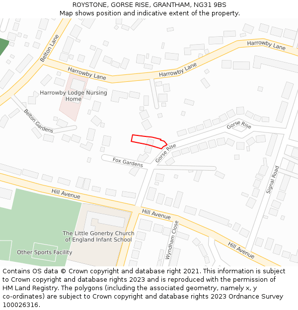 ROYSTONE, GORSE RISE, GRANTHAM, NG31 9BS: Location map and indicative extent of plot