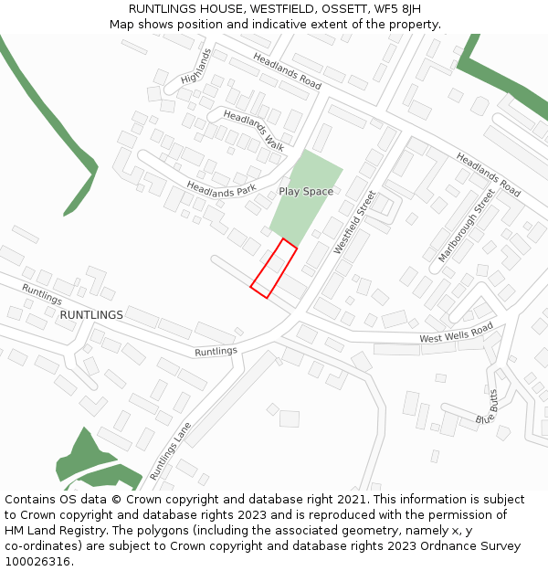 RUNTLINGS HOUSE, WESTFIELD, OSSETT, WF5 8JH: Location map and indicative extent of plot