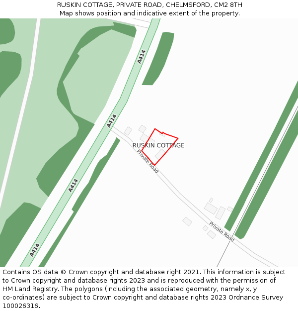 RUSKIN COTTAGE, PRIVATE ROAD, CHELMSFORD, CM2 8TH: Location map and indicative extent of plot