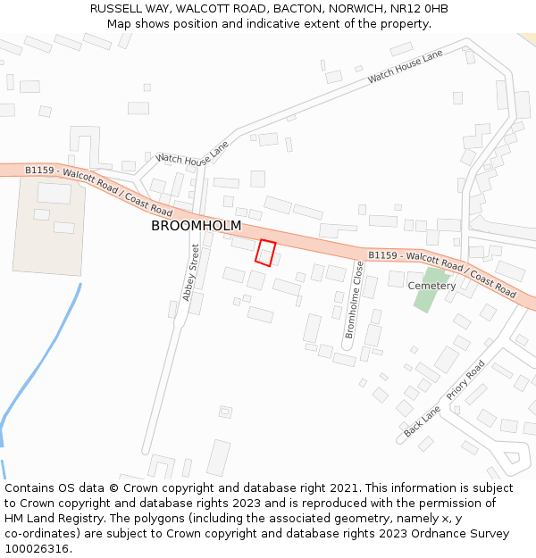 RUSSELL WAY, WALCOTT ROAD, BACTON, NORWICH, NR12 0HB: Location map and indicative extent of plot
