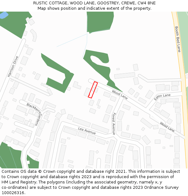 RUSTIC COTTAGE, WOOD LANE, GOOSTREY, CREWE, CW4 8NE: Location map and indicative extent of plot