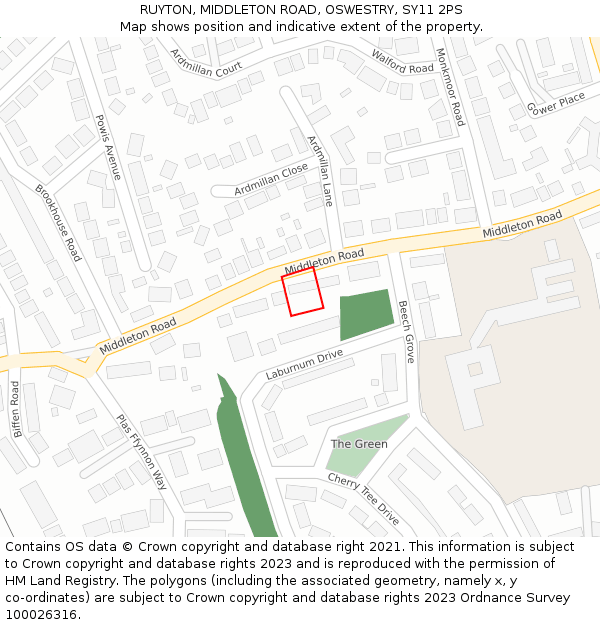 RUYTON, MIDDLETON ROAD, OSWESTRY, SY11 2PS: Location map and indicative extent of plot