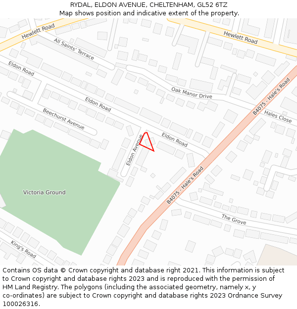 RYDAL, ELDON AVENUE, CHELTENHAM, GL52 6TZ: Location map and indicative extent of plot