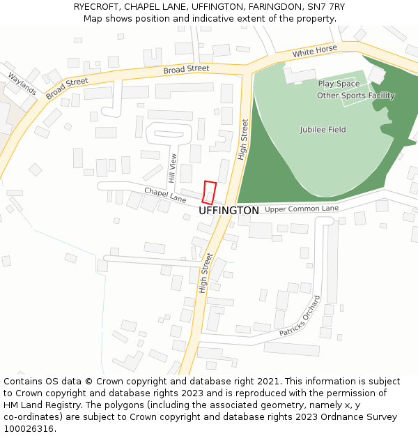 RYECROFT, CHAPEL LANE, UFFINGTON, FARINGDON, SN7 7RY: Location map and indicative extent of plot