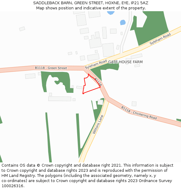 SADDLEBACK BARN, GREEN STREET, HOXNE, EYE, IP21 5AZ: Location map and indicative extent of plot