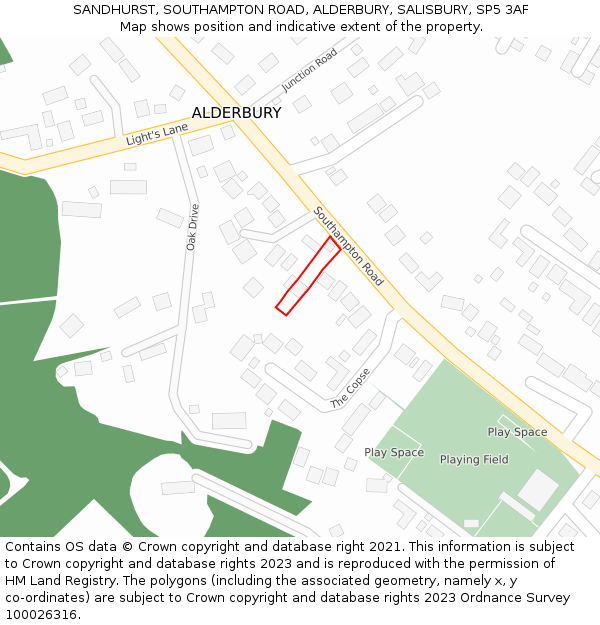 SANDHURST, SOUTHAMPTON ROAD, ALDERBURY, SALISBURY, SP5 3AF: Location map and indicative extent of plot