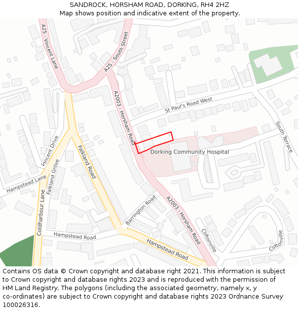 SANDROCK, HORSHAM ROAD, DORKING, RH4 2HZ: Location map and indicative extent of plot