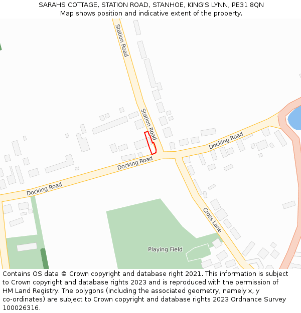 SARAHS COTTAGE, STATION ROAD, STANHOE, KING'S LYNN, PE31 8QN: Location map and indicative extent of plot