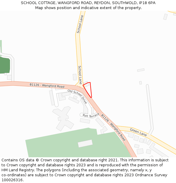 SCHOOL COTTAGE, WANGFORD ROAD, REYDON, SOUTHWOLD, IP18 6PA: Location map and indicative extent of plot
