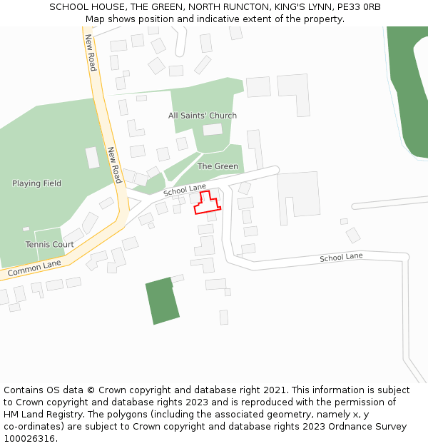 SCHOOL HOUSE, THE GREEN, NORTH RUNCTON, KING'S LYNN, PE33 0RB: Location map and indicative extent of plot