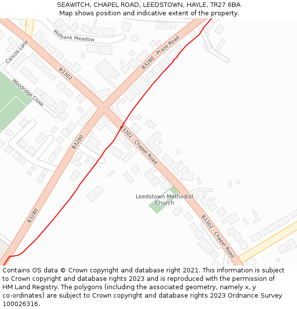 SEAWITCH, CHAPEL ROAD, LEEDSTOWN, HAYLE, TR27 6BA: Location map and indicative extent of plot