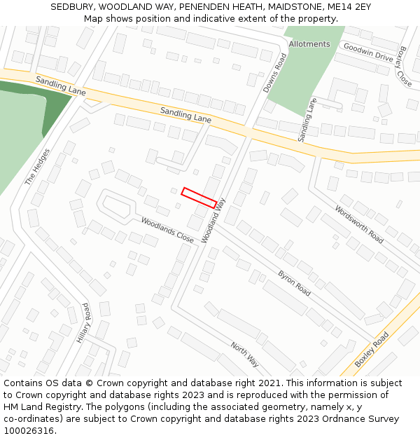 SEDBURY, WOODLAND WAY, PENENDEN HEATH, MAIDSTONE, ME14 2EY: Location map and indicative extent of plot