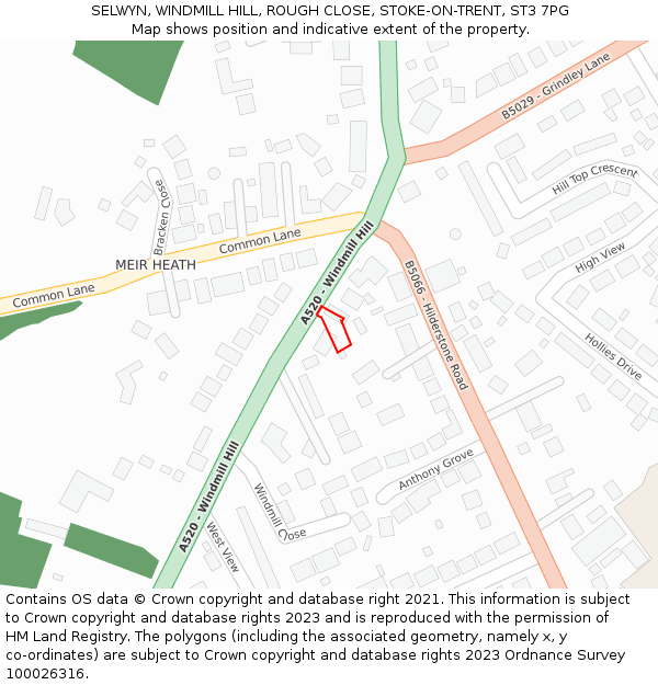 SELWYN, WINDMILL HILL, ROUGH CLOSE, STOKE-ON-TRENT, ST3 7PG: Location map and indicative extent of plot