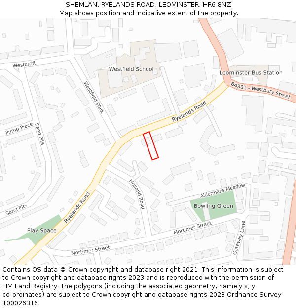 SHEMLAN, RYELANDS ROAD, LEOMINSTER, HR6 8NZ: Location map and indicative extent of plot