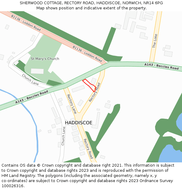 SHERWOOD COTTAGE, RECTORY ROAD, HADDISCOE, NORWICH, NR14 6PG: Location map and indicative extent of plot