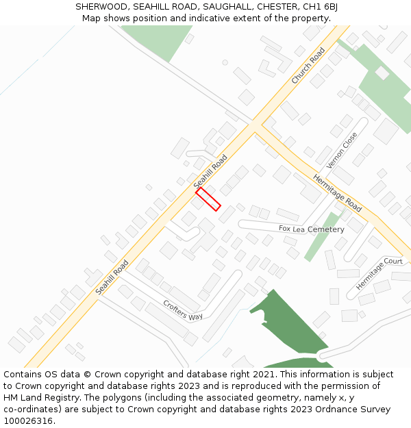 SHERWOOD, SEAHILL ROAD, SAUGHALL, CHESTER, CH1 6BJ: Location map and indicative extent of plot