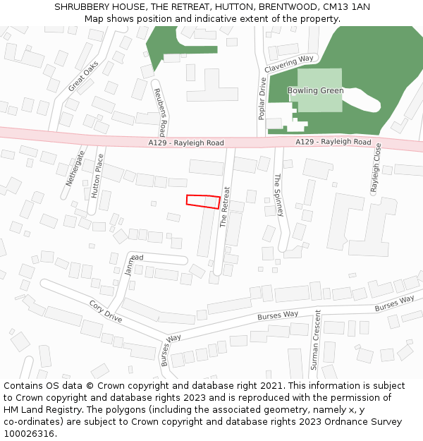 SHRUBBERY HOUSE, THE RETREAT, HUTTON, BRENTWOOD, CM13 1AN: Location map and indicative extent of plot