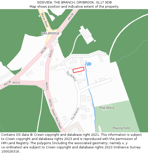 SIDEVIEW, THE BRANCH, DRYBROOK, GL17 9DB: Location map and indicative extent of plot