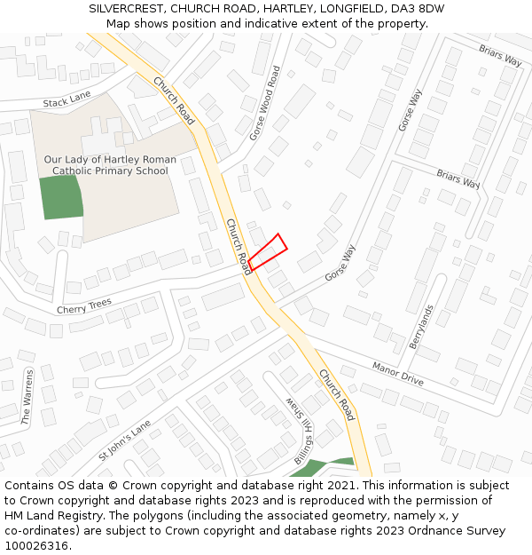 SILVERCREST, CHURCH ROAD, HARTLEY, LONGFIELD, DA3 8DW: Location map and indicative extent of plot