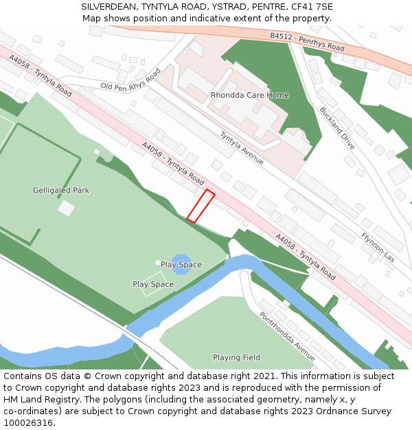 SILVERDEAN, TYNTYLA ROAD, YSTRAD, PENTRE, CF41 7SE: Location map and indicative extent of plot