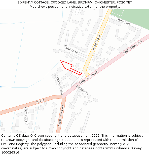 SIXPENNY COTTAGE, CROOKED LANE, BIRDHAM, CHICHESTER, PO20 7ET: Location map and indicative extent of plot