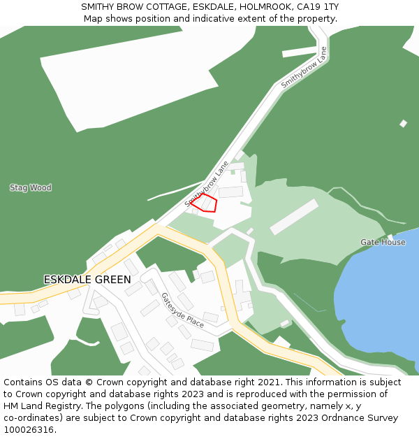 SMITHY BROW COTTAGE, ESKDALE, HOLMROOK, CA19 1TY: Location map and indicative extent of plot
