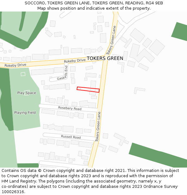 SOCCORO, TOKERS GREEN LANE, TOKERS GREEN, READING, RG4 9EB: Location map and indicative extent of plot