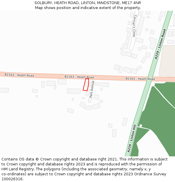 SOLBURY, HEATH ROAD, LINTON, MAIDSTONE, ME17 4NR: Location map and indicative extent of plot