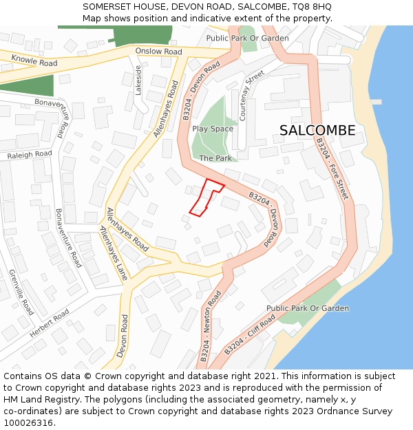SOMERSET HOUSE, DEVON ROAD, SALCOMBE, TQ8 8HQ: Location map and indicative extent of plot