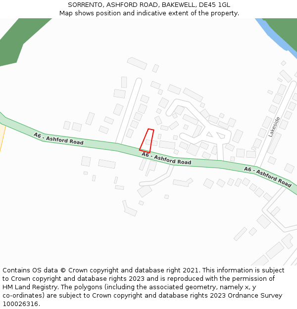 SORRENTO, ASHFORD ROAD, BAKEWELL, DE45 1GL: Location map and indicative extent of plot