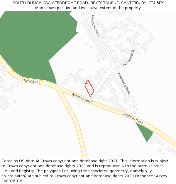 SOUTH BUNGALOW, AERODROME ROAD, BEKESBOURNE, CANTERBURY, CT4 5EX: Location map and indicative extent of plot