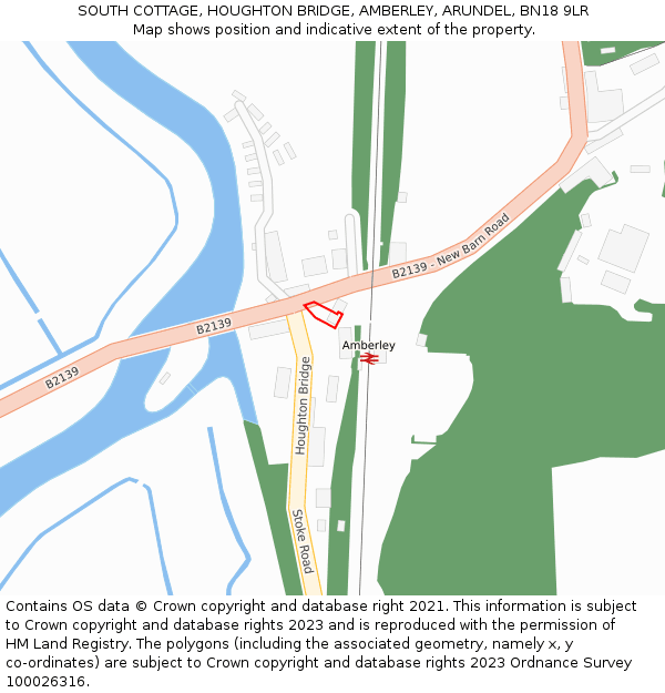 SOUTH COTTAGE, HOUGHTON BRIDGE, AMBERLEY, ARUNDEL, BN18 9LR: Location map and indicative extent of plot