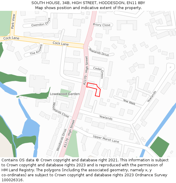 SOUTH HOUSE, 34B, HIGH STREET, HODDESDON, EN11 8BY: Location map and indicative extent of plot