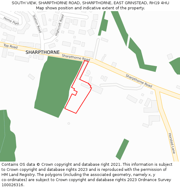 SOUTH VIEW, SHARPTHORNE ROAD, SHARPTHORNE, EAST GRINSTEAD, RH19 4HU: Location map and indicative extent of plot