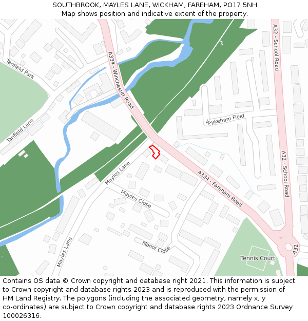 SOUTHBROOK, MAYLES LANE, WICKHAM, FAREHAM, PO17 5NH: Location map and indicative extent of plot