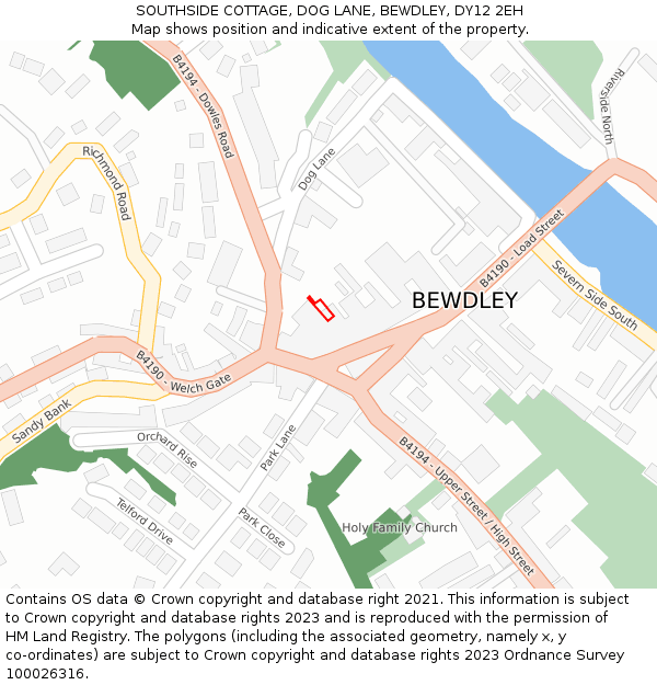 SOUTHSIDE COTTAGE, DOG LANE, BEWDLEY, DY12 2EH: Location map and indicative extent of plot