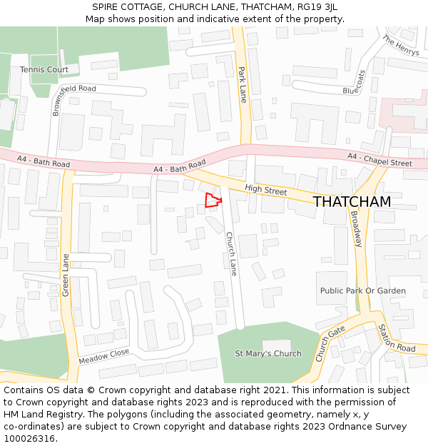 SPIRE COTTAGE, CHURCH LANE, THATCHAM, RG19 3JL: Location map and indicative extent of plot