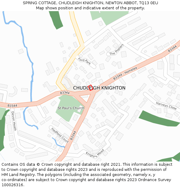SPRING COTTAGE, CHUDLEIGH KNIGHTON, NEWTON ABBOT, TQ13 0EU: Location map and indicative extent of plot