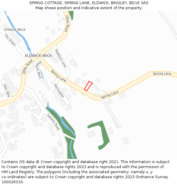 SPRING COTTAGE, SPRING LANE, ELDWICK, BINGLEY, BD16 3AS: Location map and indicative extent of plot