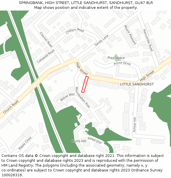 SPRINGBANK, HIGH STREET, LITTLE SANDHURST, SANDHURST, GU47 8LR: Location map and indicative extent of plot