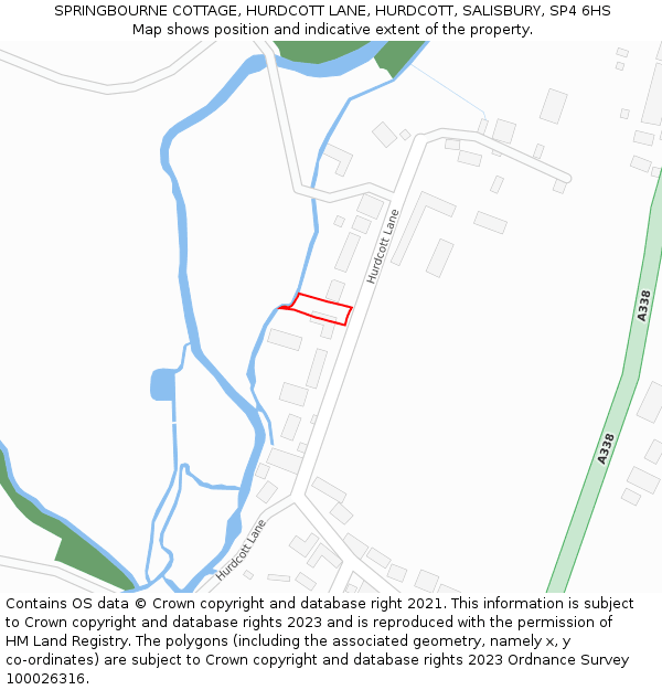 SPRINGBOURNE COTTAGE, HURDCOTT LANE, HURDCOTT, SALISBURY, SP4 6HS: Location map and indicative extent of plot