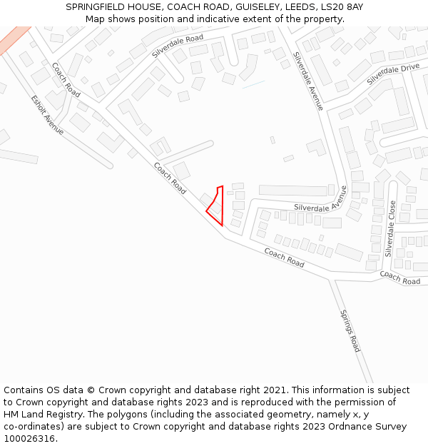 SPRINGFIELD HOUSE, COACH ROAD, GUISELEY, LEEDS, LS20 8AY: Location map and indicative extent of plot
